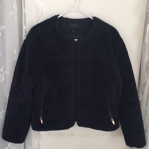 Jcrew navy teddy bear bomber